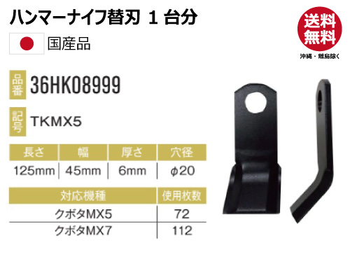 ハンマーナイフ 替え刃　クボタ MX5 MX7