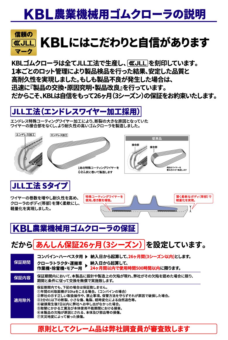 KBl製ゴムクローラーのサイズの説明