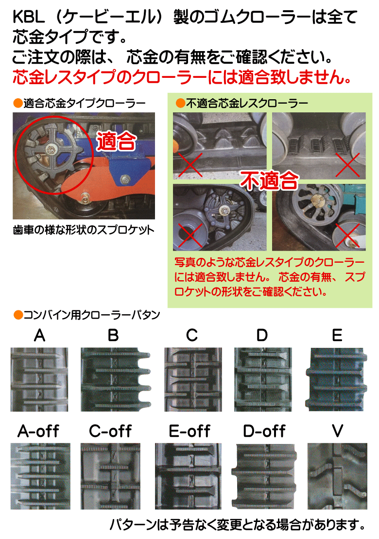KBL製コンバイン用ゴムクローラー 芯金説明